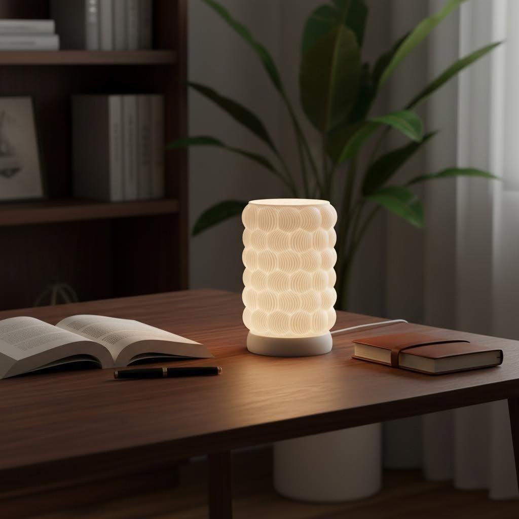 10" Minimalist White Cylindrical Bubble Texture Table Lamp