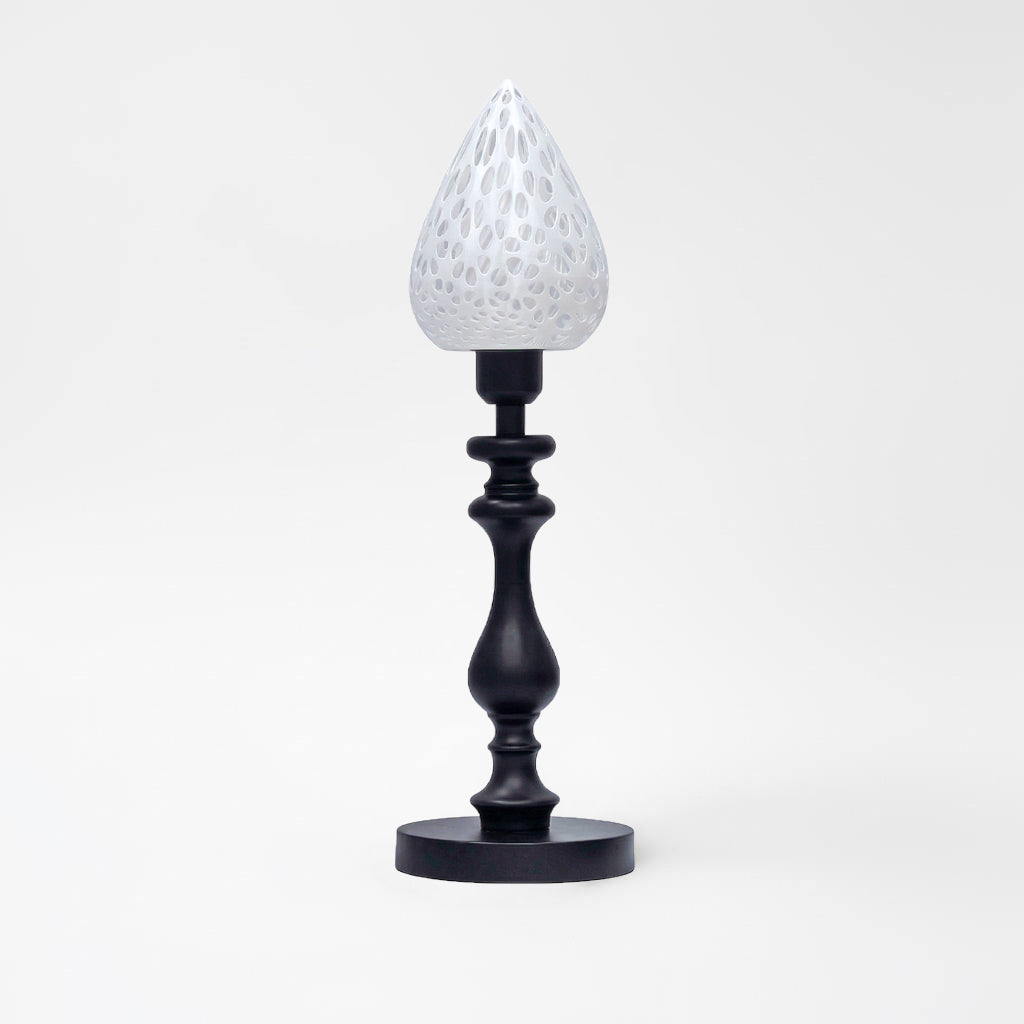 19" Vintage Black Wood 3D Printed Cellular Teardrop Lamp