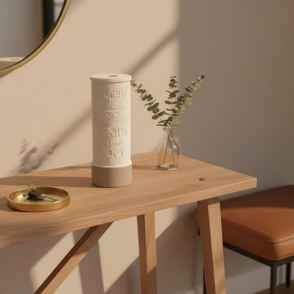 12" Personalized Modern 3D Printed Cylinder Graduation Table Lamp