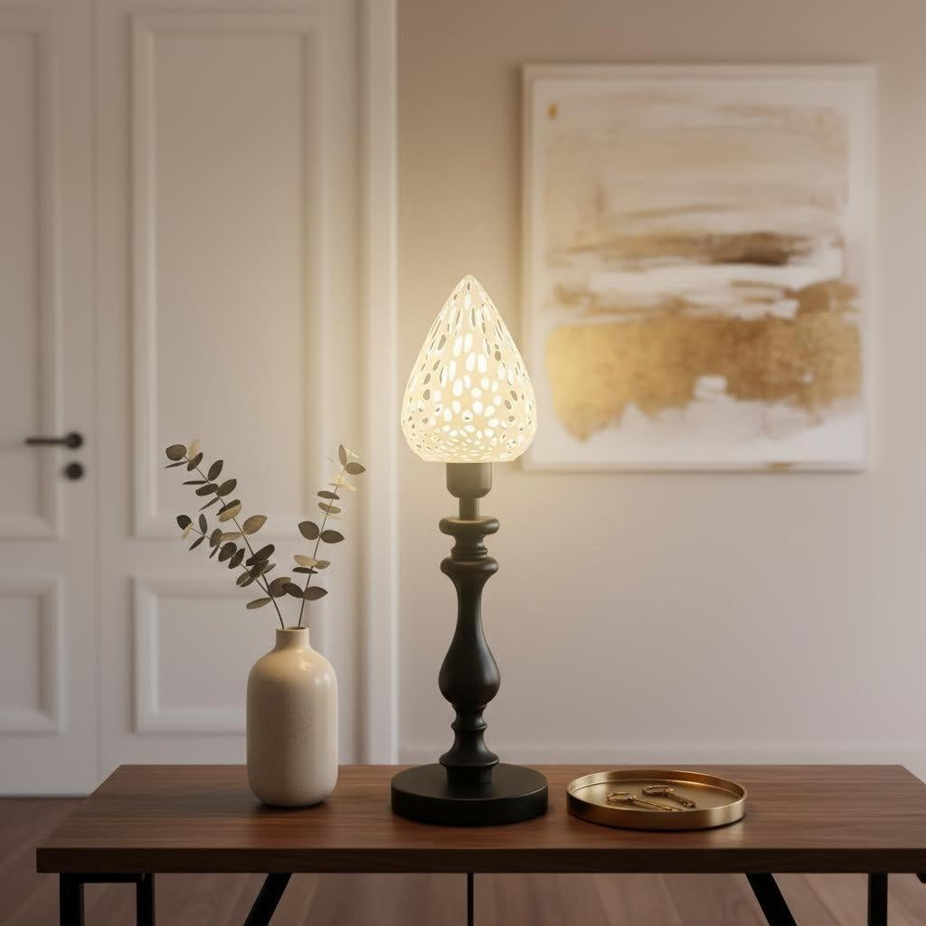 19" Vintage Black Wood 3D Printed Cellular Teardrop Lamp