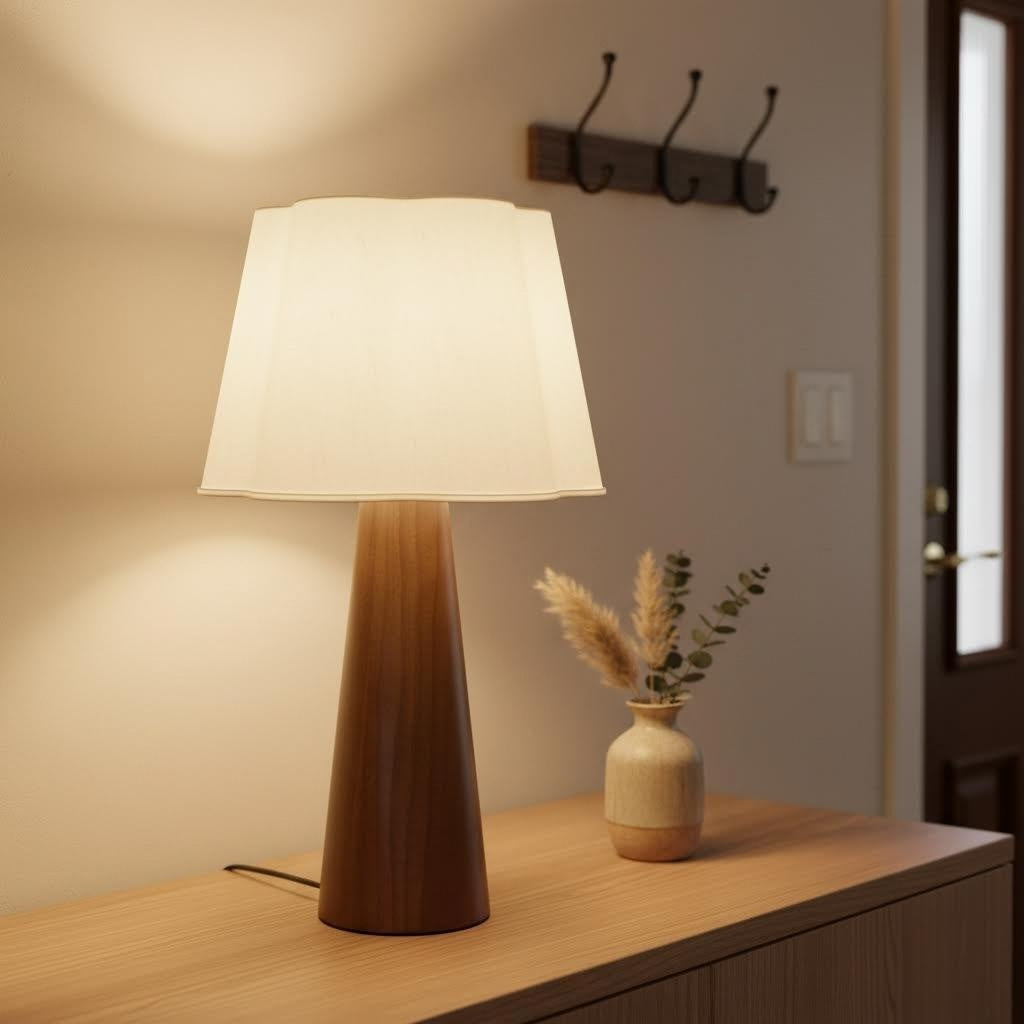 19" Minimalist Tapered Wood 3D Printed Scalloped Lamp