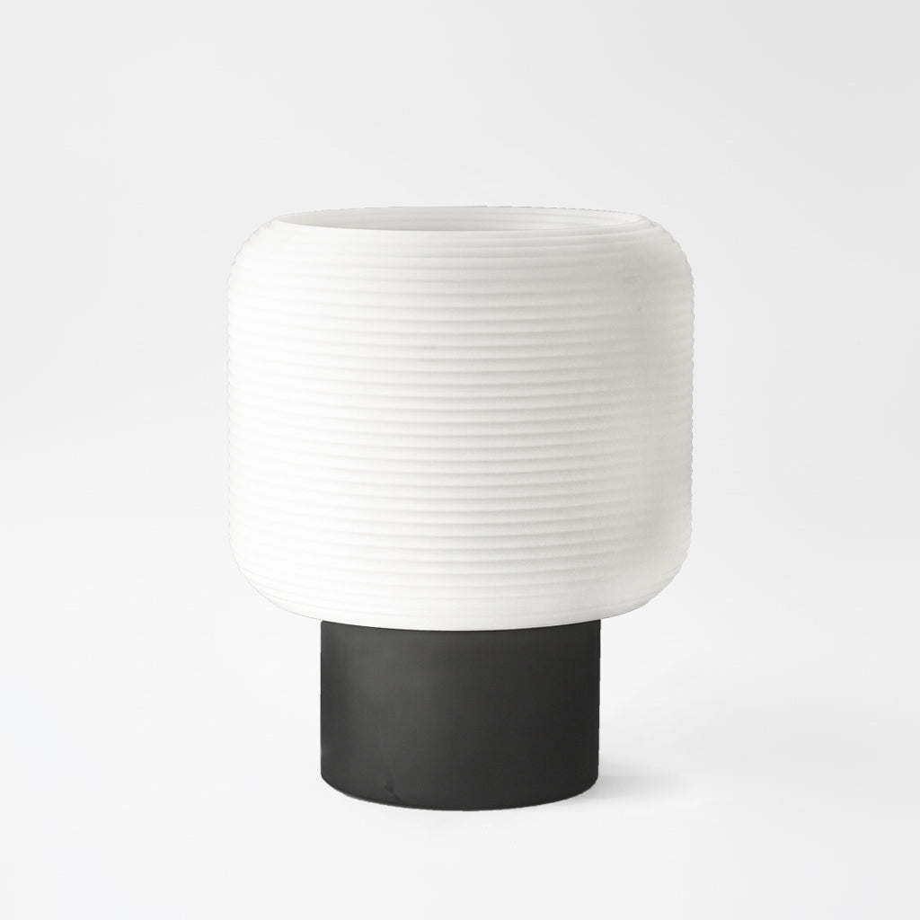 11" Minimalist Modern Black Base Horizontal Ribbed Texture Table Lamp