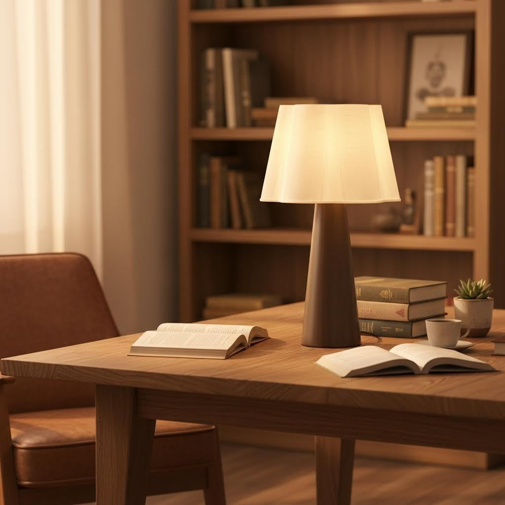 19" Minimalist Tapered Wood 3D Printed Scalloped Lamp