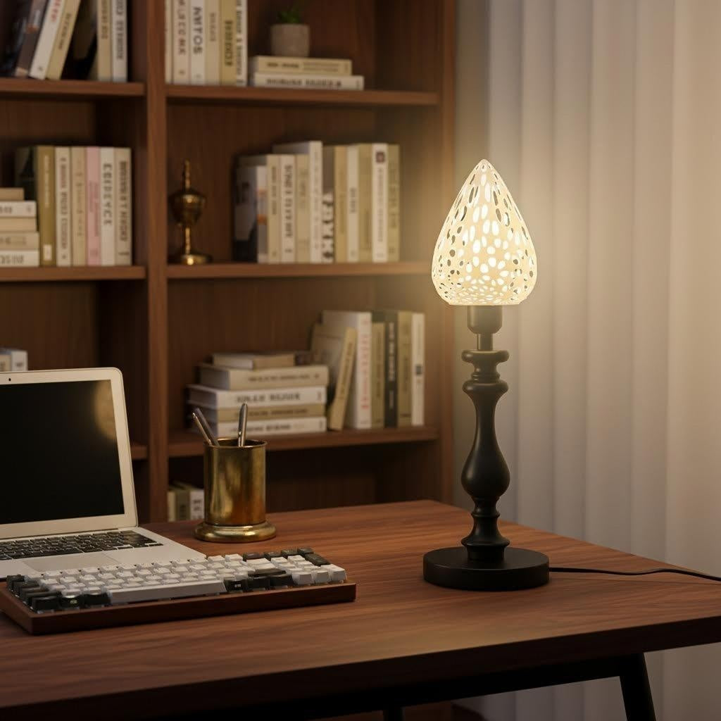 19" Vintage Black Wood 3D Printed Cellular Teardrop Lamp