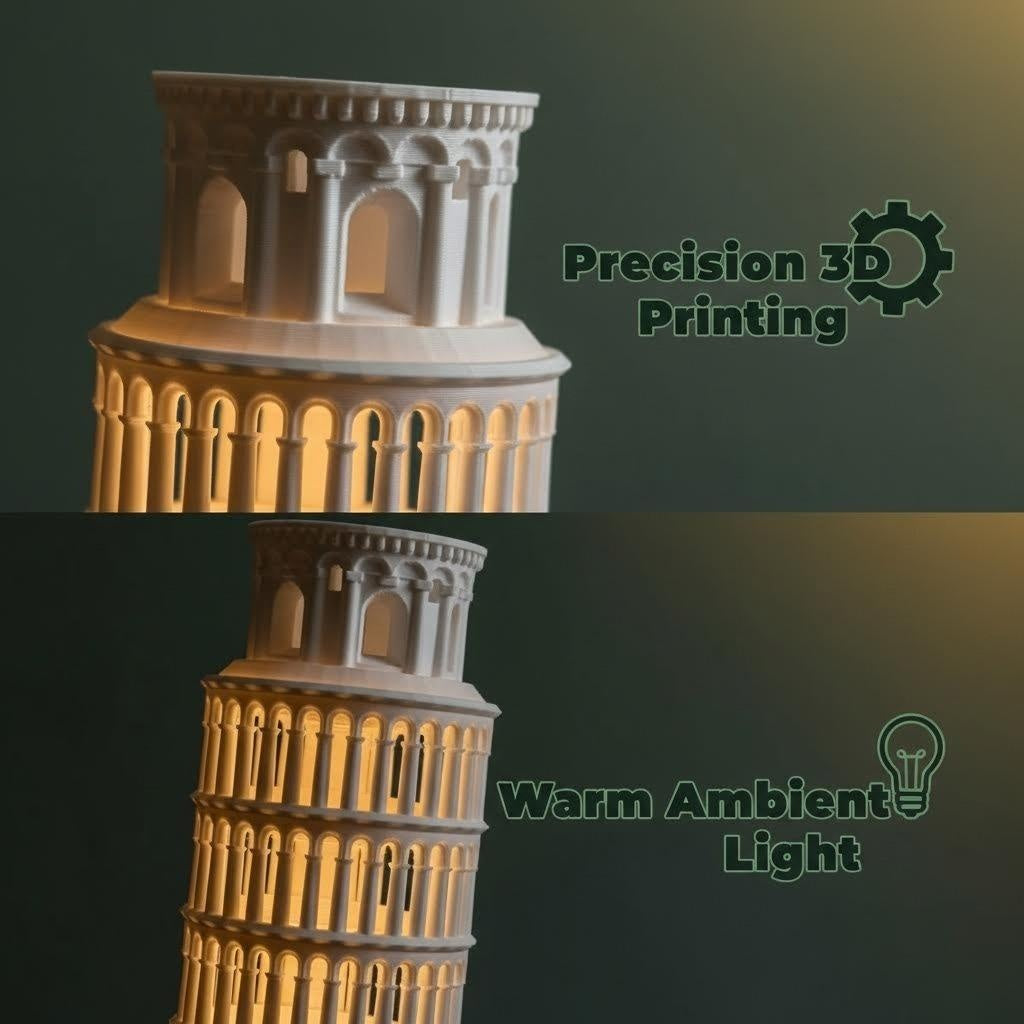 10" Modern 3D Printed Leaning Tower of Pisa Architectural Decor