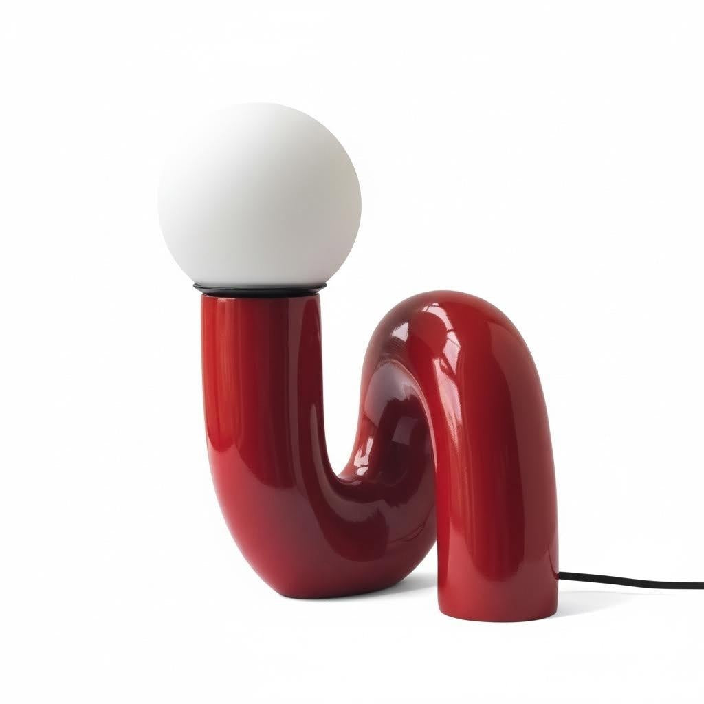 POP-01 | High-Gloss Red Serpentine Lamp (Ceramic Finish)
