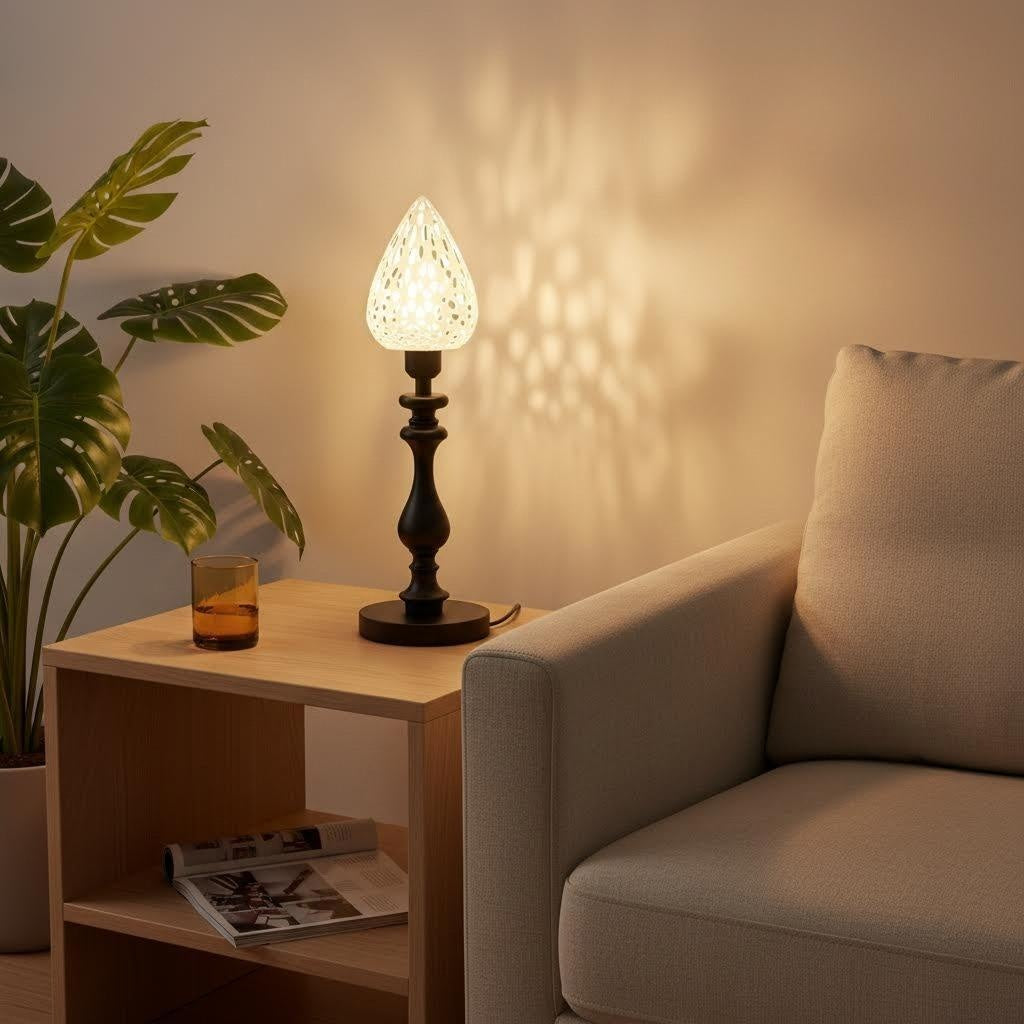 19" Vintage Black Wood 3D Printed Cellular Teardrop Lamp