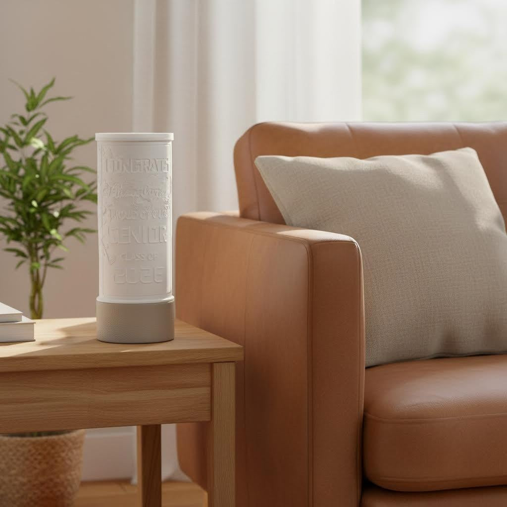 12" Personalized Modern 3D Printed Cylinder Graduation Table Lamp