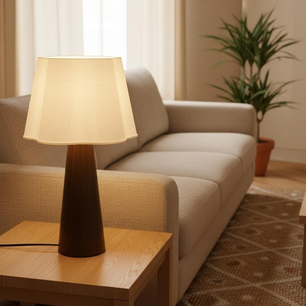 19" Minimalist Tapered Wood 3D Printed Scalloped Lamp