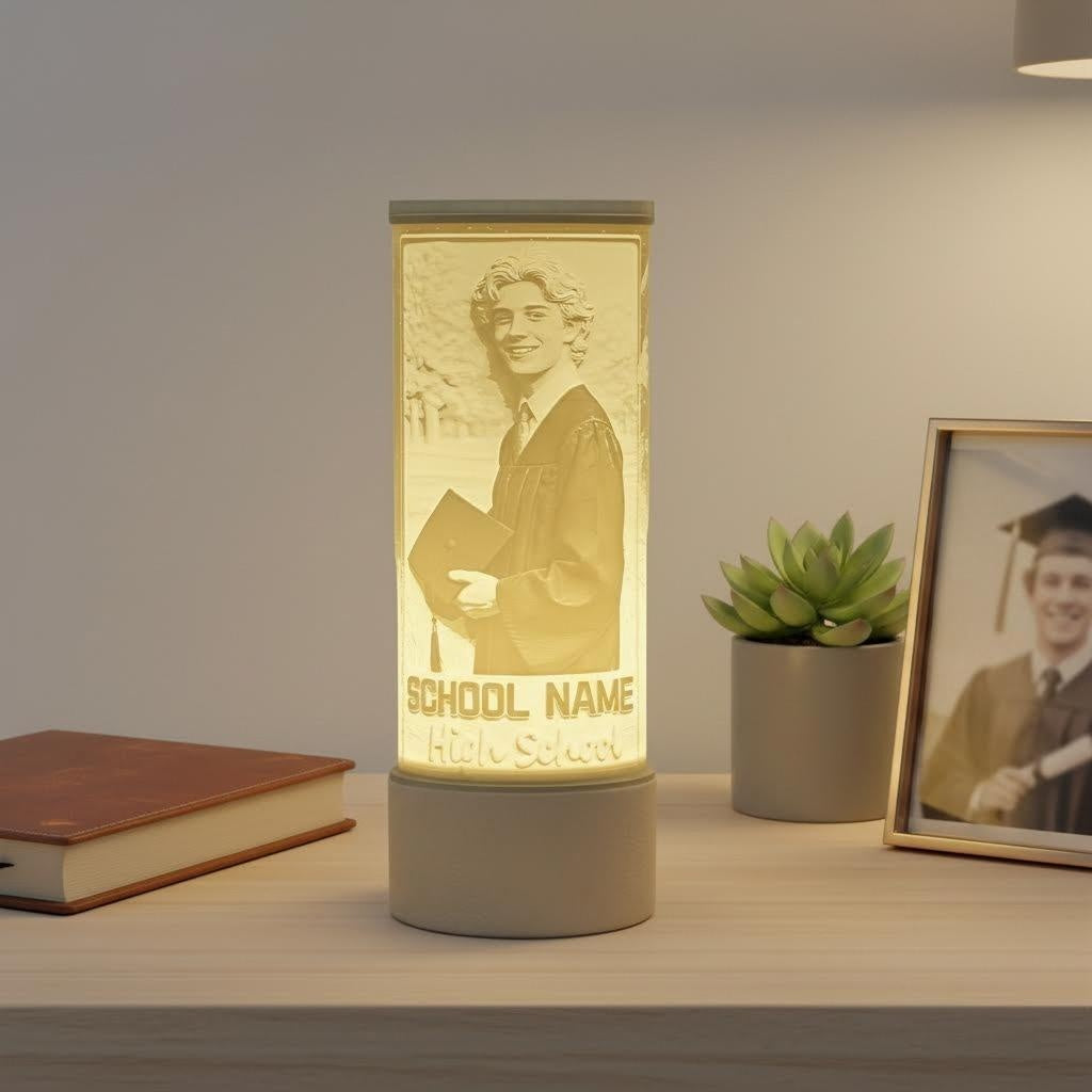 12" Personalized Modern 3D Printed Cylinder Graduation Table Lamp
