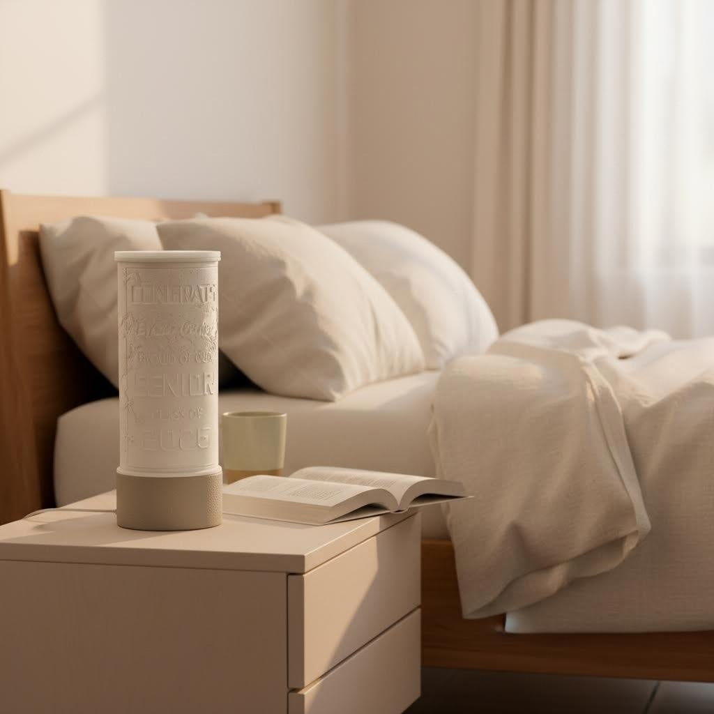 12" Personalized Modern 3D Printed Cylinder Graduation Table Lamp