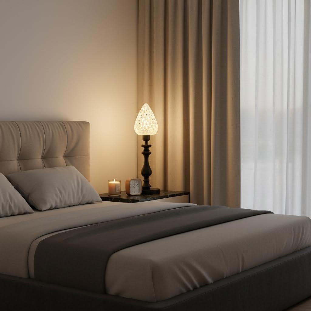 19" Vintage Black Wood 3D Printed Cellular Teardrop Lamp