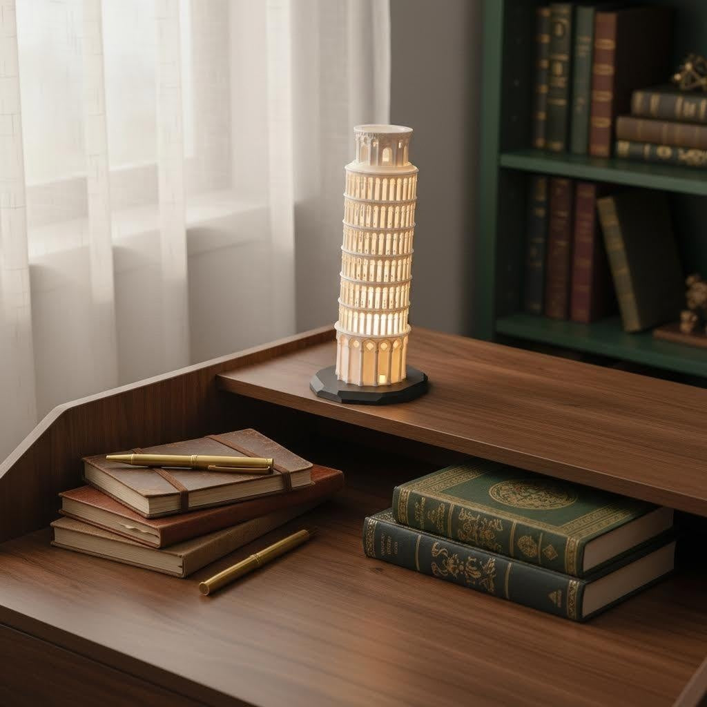 10" Modern 3D Printed Leaning Tower of Pisa Architectural Decor